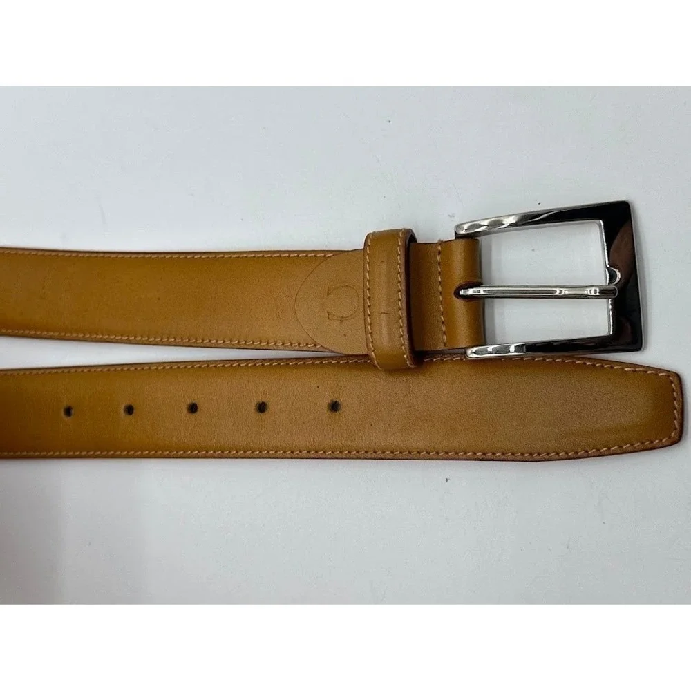 Canali Mens Tan Brown Genuine Leather Belt Made in Italy Size 85/100 Solid Brass
